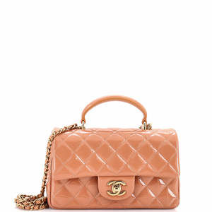 Chanel Mini Classic Single Flap Top Handle Bag Quilted Patent